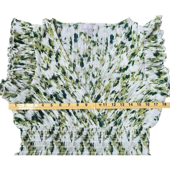 Chelsea28 Flutter Sleeve Plissé Midi Green Ivory Dress NWT Nordstrom - Large - Picture 6 of 12